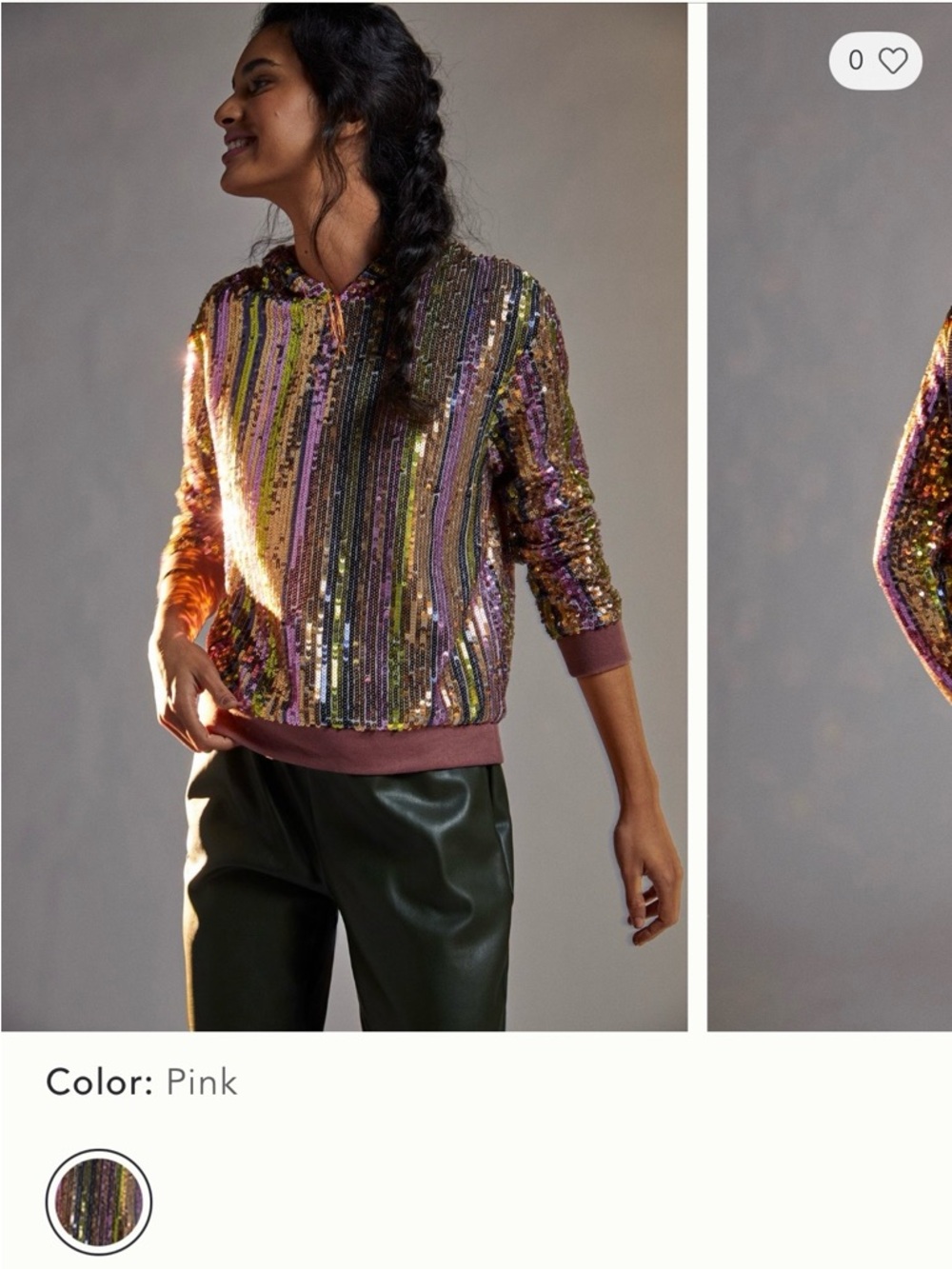 Anthropologie Pink Multi-Sequin Hoodie Sweatshirt